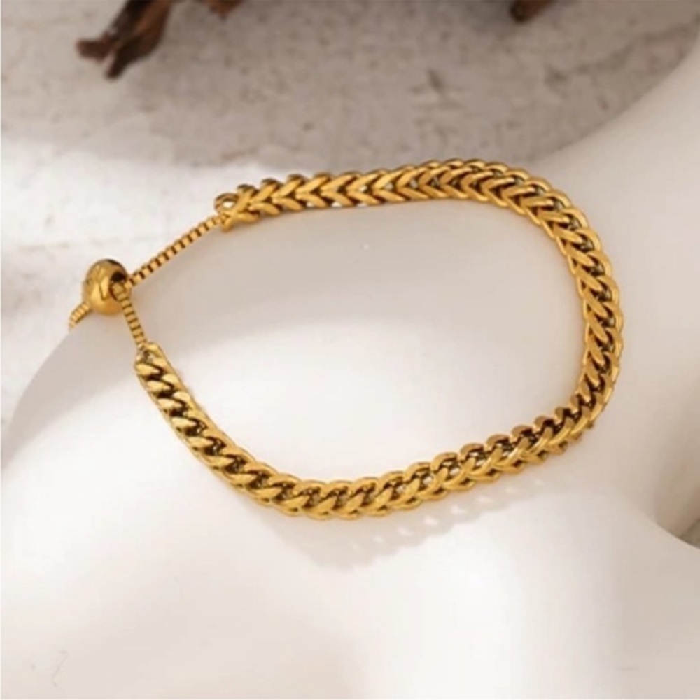 18K Gold Plated Link Chain Adjustable Bead Bracelet